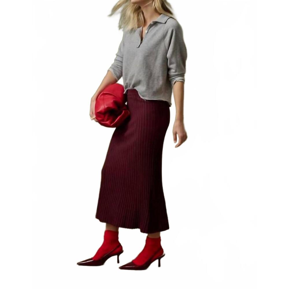 NEW LILLA P straight rib skirt in dark cherry